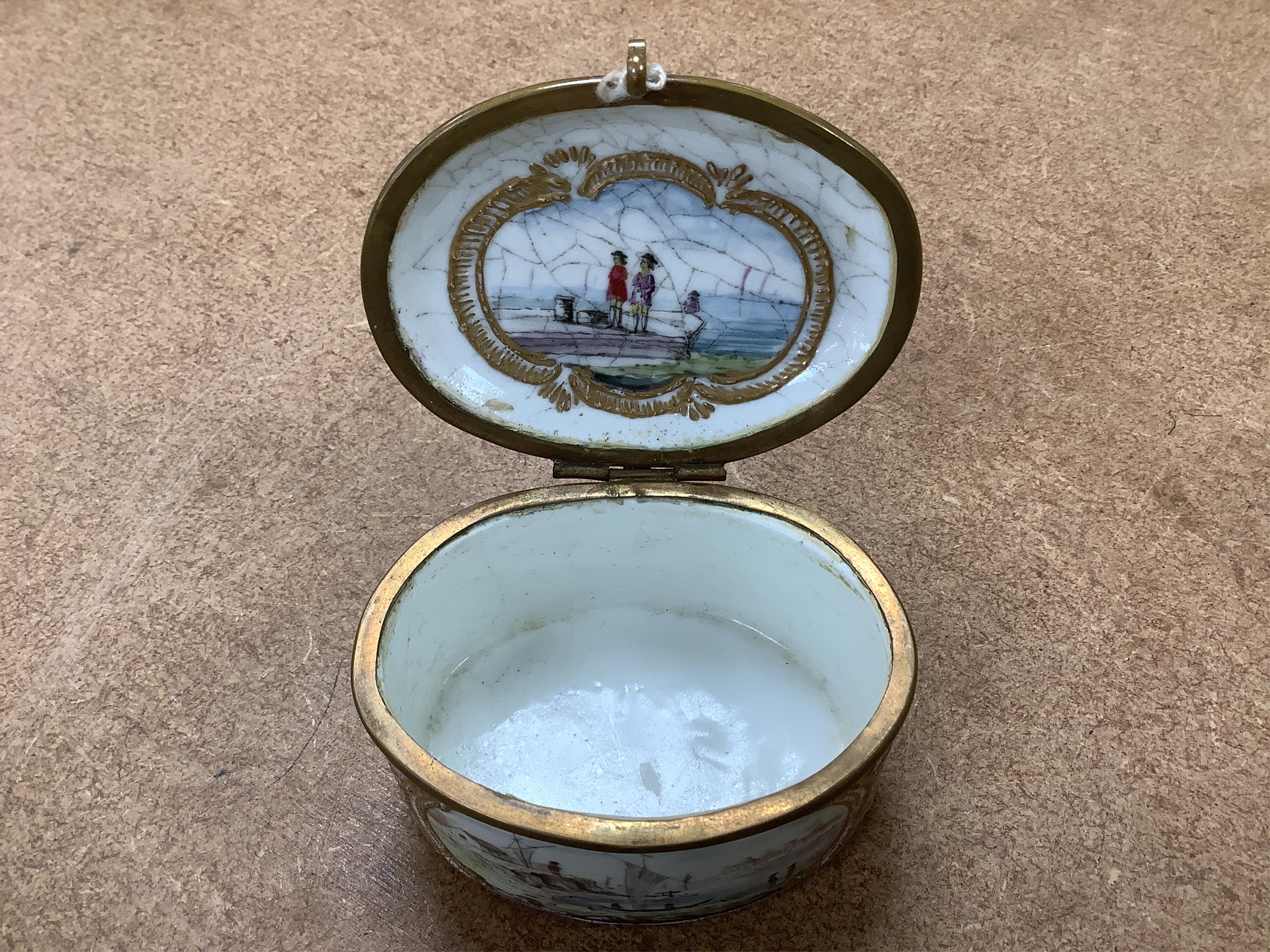 Five various fairings, a Carlton China figurative ornament and a 19th century Sevres style oval box, tallest Modesty 9.5cm high. Condition - some chips, poor